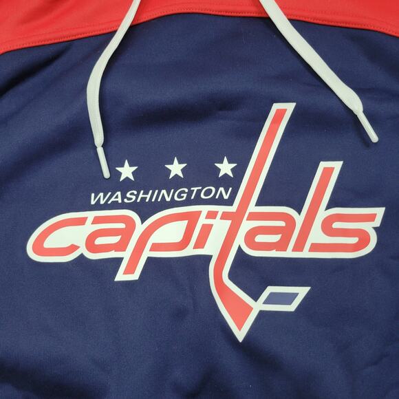 Adidas Washington Capitals 3 Stripe Red Blue Hoodie NHL Hockey Aeroready 2022 - Picture 2 of 9